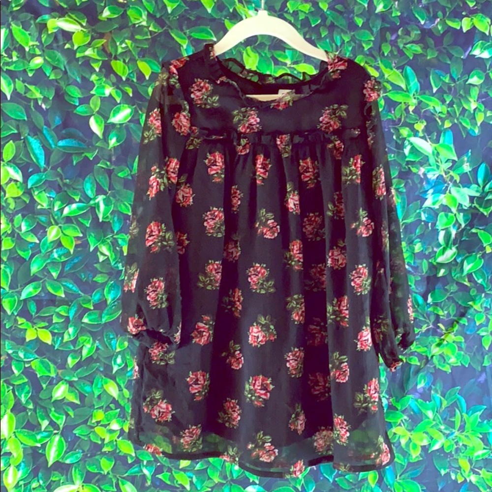 Gap kids black dress with roses